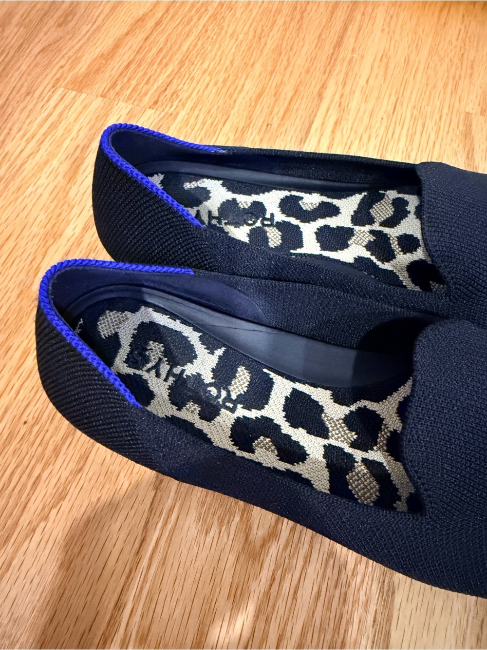 Rothy's The Almond Black Slip-On Loafers with Blue Trim - Picture 11 of 14